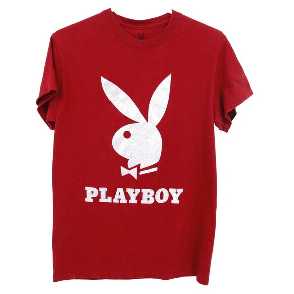 PLAYBOY Tops - Playboy Glitter‎ Tee Womens S Red Edgy Iconic Statement Casual Trendy Rebellious